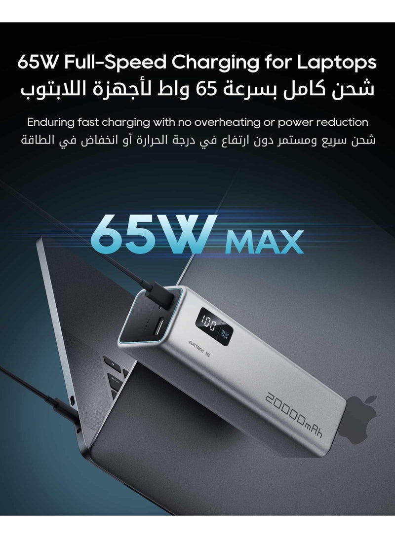 CUKTECH 15 SE Power Bank, 20000mAh 65W 3-Port USB C Portable Laptop Charger, PD 3.0 Fast Charging Battery Pack for iPhone, MacBook, Samsung, Xiaomi, Redmi, Switch - Image 3